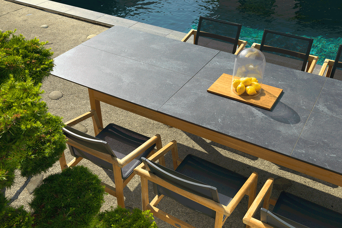 Extendable Teak Outdoor Table and 8 Stacking Armchairs