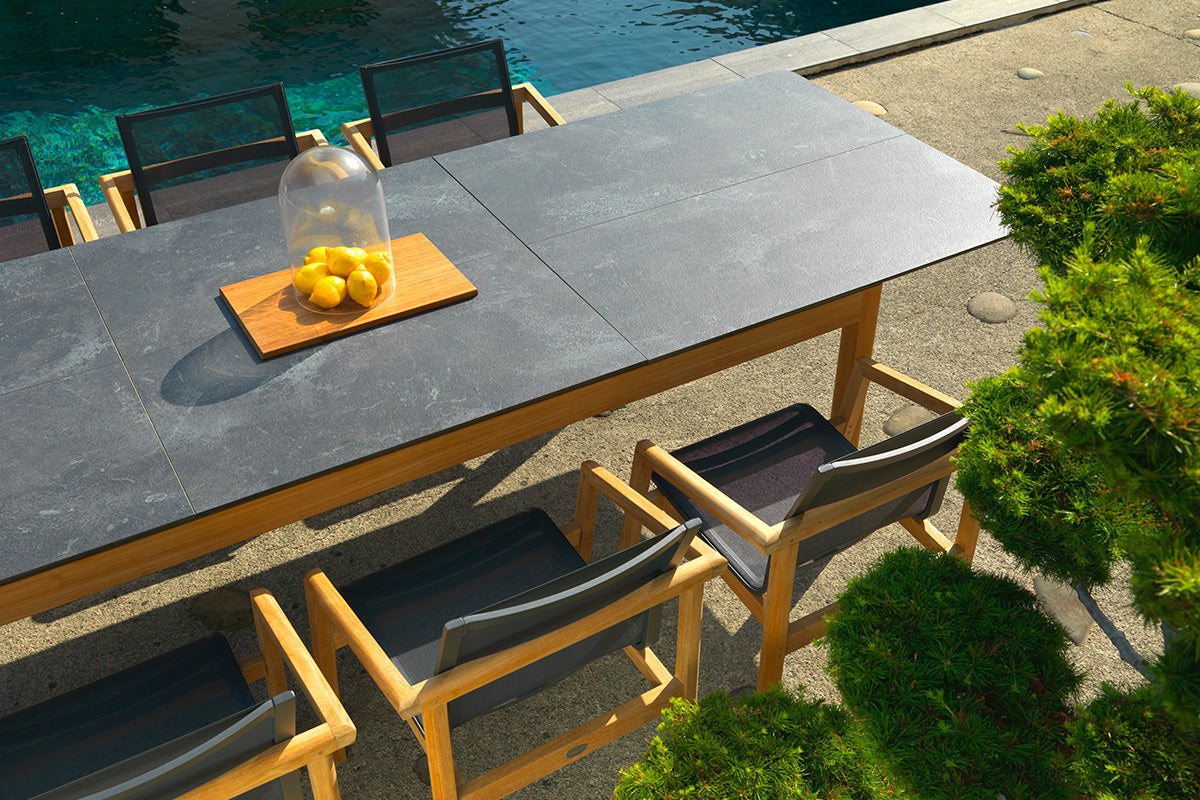 Extendable Teak Outdoor Table and 8 Stacking Armchairs